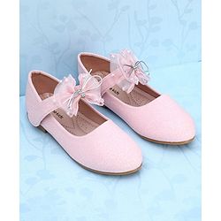 Pine Kids Slip On Party Wear Bellies with Bow Applique & Pearl Detailing - Pink