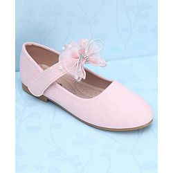 Pine Kids Slip On Party Wear Bellies with Bow Applique & Pearl Detailing - Pink