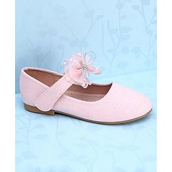 Pine Kids Slip On Party Wear Bellies with Bow Applique & Pearl Detailing - Pink