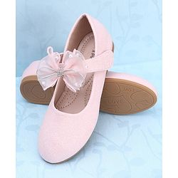 Pine Kids Slip On Party Wear Bellies with Bow Applique & Pearl Detailing - Pink