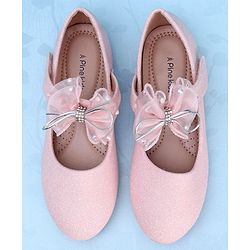 Pine Kids Slip On Party Wear Bellies with Bow Applique & Pearl Detailing - Pink