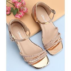 Pine Kids Slip On Sandals with Stone Detailing & Buckle Closure - Champagne Gold