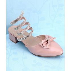 Pine Kids Stone Studded Slip On Spiral Sandal With Bow Applique- Pink