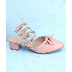 Pine Kids Stone Studded Slip On Spiral Sandal With Bow Applique- Pink