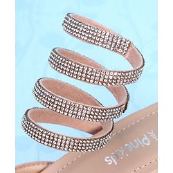 Pine Kids Stone Studded Slip On Spiral Sandal With Bow Applique- Pink