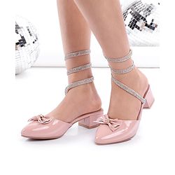 Pine Kids Stone Studded Slip On Spiral Sandal With Bow Applique- Pink