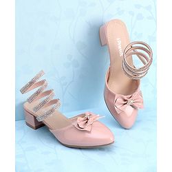 Pine Kids Stone Studded Slip On Spiral Sandal With Bow Applique- Pink