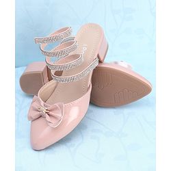 Pine Kids Stone Studded Slip On Spiral Sandal With Bow Applique- Pink