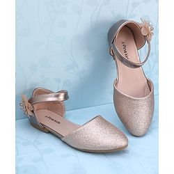 Pine Kids Velcro Closure Shimmer Striped Bellies with Floral Applique - Beige