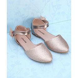 Pine Kids Velcro Closure Shimmer Striped Bellies with Floral Applique - Beige