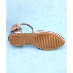 Pine Kids Velcro Closure Shimmer Striped Bellies with Floral Applique - Beige