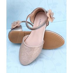 Pine Kids Velcro Closure Shimmer Striped Bellies with Floral Applique - Beige