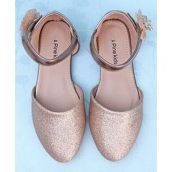Pine Kids Velcro Closure Shimmer Striped Bellies with Floral Applique - Beige