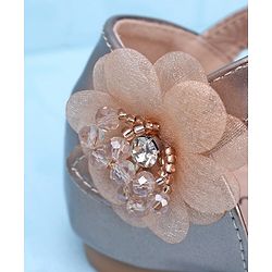 Pine Kids Velcro Closure Shimmer Striped Bellies with Floral Applique - Beige