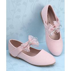Pine Kids Velcro Closure Bellies with Mesh Bow Applique - Pink