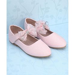 Pine Kids Velcro Closure Bellies with Mesh Bow Applique - Pink
