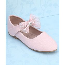 Pine Kids Velcro Closure Bellies with Mesh Bow Applique - Pink