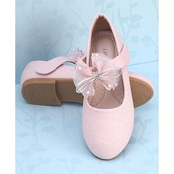 Pine Kids Velcro Closure Bellies with Mesh Bow Applique - Pink