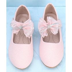 Pine Kids Velcro Closure Bellies with Mesh Bow Applique - Pink