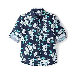 Pine Kids Cotton Full Sleeves Shirt Floral Print- Navy Blue
