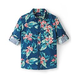 Pine Kids Viscose Woven Full Sleeves Floral Printed Shirt - Blue