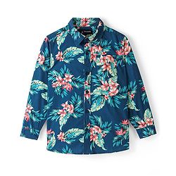 Pine Kids Viscose Woven Full Sleeves Floral Printed Shirt - Blue