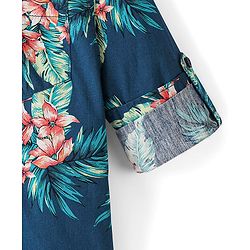 Pine Kids Viscose Woven Full Sleeves Floral Printed Shirt - Blue