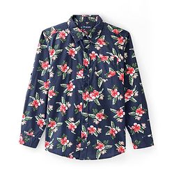 Pine Kids 100% Cotton Full Sleeves Floral Printed Shirt - Blue