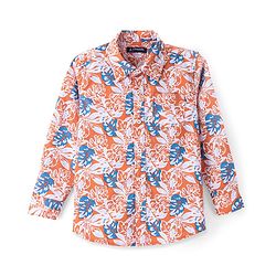 Pine Kids 100% Cotton Full Sleeves Leaves Printed Shirt - Orange
