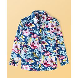 Pine Kids 100% Cotton Full Sleeves Floral Printed Shirt - Blue