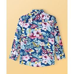 Pine Kids 100% Cotton Full Sleeves Floral Printed Shirt - Blue