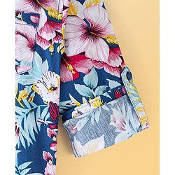 Pine Kids 100% Cotton Full Sleeves Floral Printed Shirt - Blue