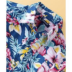 Pine Kids 100% Cotton Full Sleeves Floral Printed Shirt - Blue