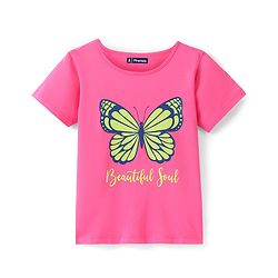 Pinekids Biowashed Cotton Knit Half Sleeve T-Shirt With Butterfly Print - Pink