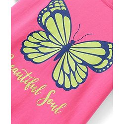 Pinekids Biowashed Cotton Knit Half Sleeve T-Shirt With Butterfly Print - Pink