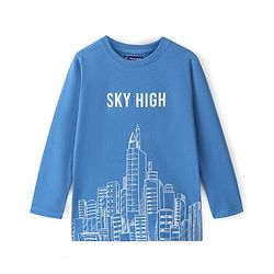 Pine Kids 100% Cotton Knit Full Sleeves Bio Washed T-Shirt Skyscrapers Print -  Blue Aster