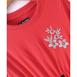 Pine Kids Full Sleeves Winter Frock With Lurex Floral Chest Embroidery - Bittersweet