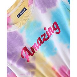 Pine Kids  Full Sleeves Tie & Dye Winter Frock with Foil Amazing Print - Multicolor