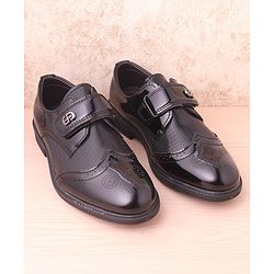 Pine Kids Textured & Appliqued Formal & Party Wear Shoes with Velcro Closure - Black