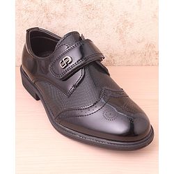 Pine Kids Textured & Appliqued Formal & Party Wear Shoes with Velcro Closure - Black