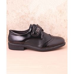 Pine Kids Textured & Appliqued Formal & Party Wear Shoes with Velcro Closure - Black