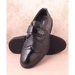 Pine Kids Textured & Appliqued Formal & Party Wear Shoes with Velcro Closure - Black