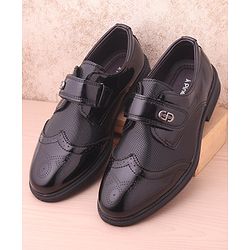 Pine Kids Textured & Appliqued Formal & Party Wear Shoes with Velcro Closure - Black