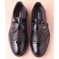 Pine Kids Textured & Appliqued Formal & Party Wear Shoes with Velcro Closure - Black