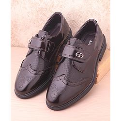 Pine Kids Textured & Appliqued Formal & Party Wear Shoes with Velcro Closure - Black