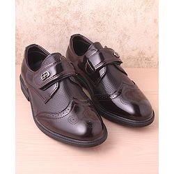 Pine Kids Textured & Appliqued Formal & Party Wear Shoes with Velcro Closure - Black