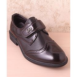 Pine Kids Textured & Appliqued Formal & Party Wear Shoes with Velcro Closure - Black