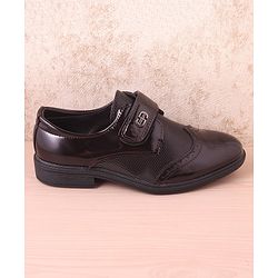 Pine Kids Textured & Appliqued Formal & Party Wear Shoes with Velcro Closure - Black