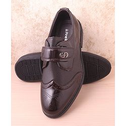 Pine Kids Textured & Appliqued Formal & Party Wear Shoes with Velcro Closure - Black