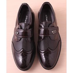 Pine Kids Textured & Appliqued Formal & Party Wear Shoes with Velcro Closure - Black
